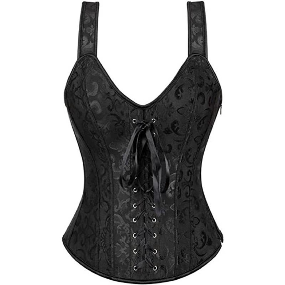 Women Black Steampunk Lace Up Waist Training Corset Bustier Overbust Top Shaper